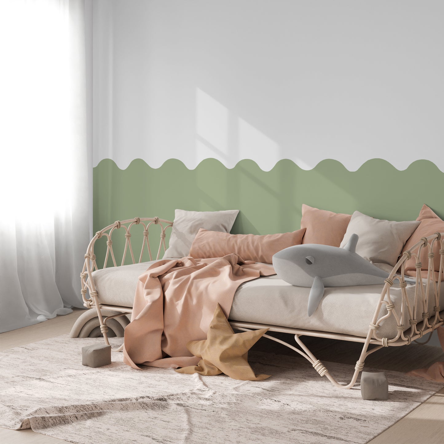 Wavy Half Wall Decal Sage