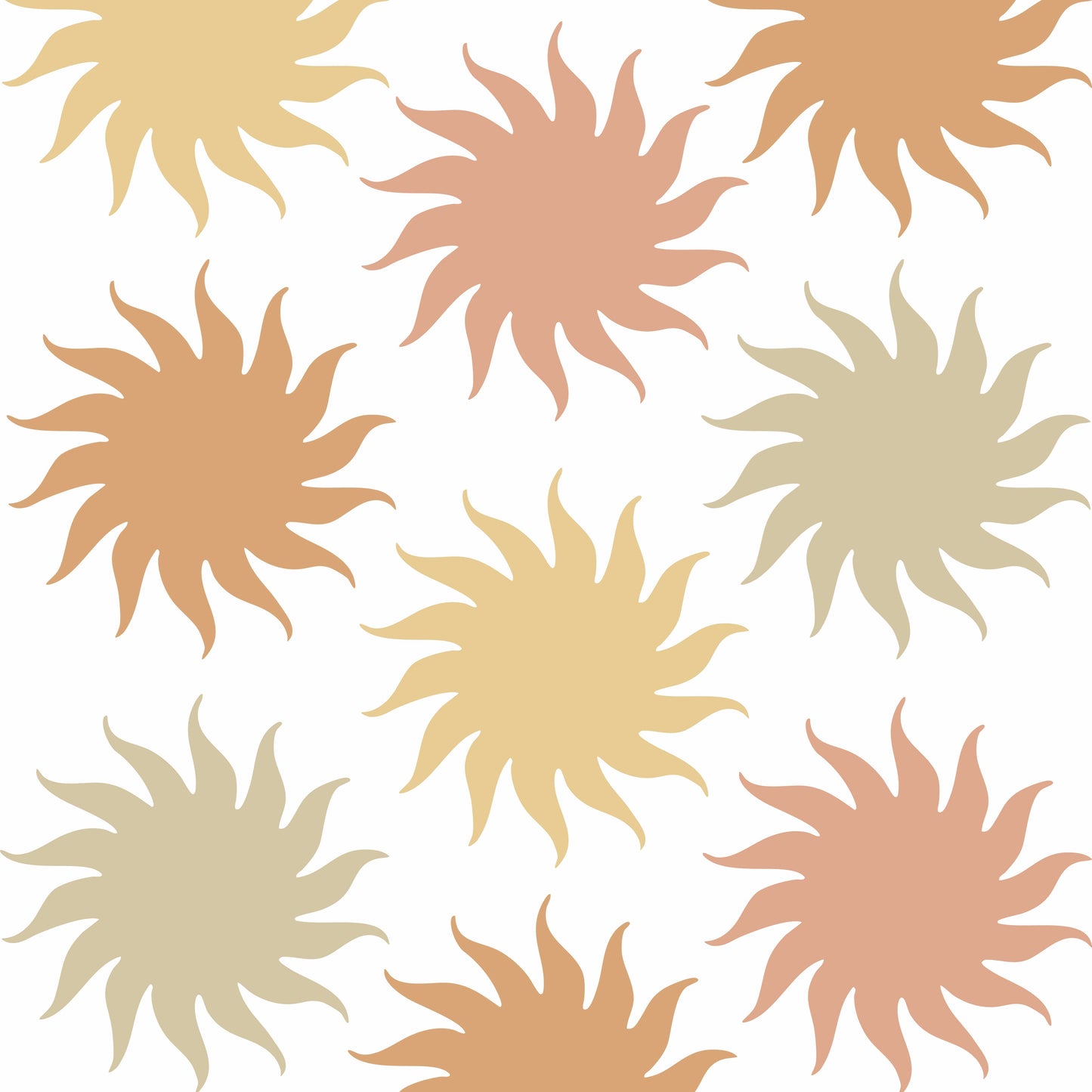 Pattern of sun-shaped shapes in beige and brown on a white background
