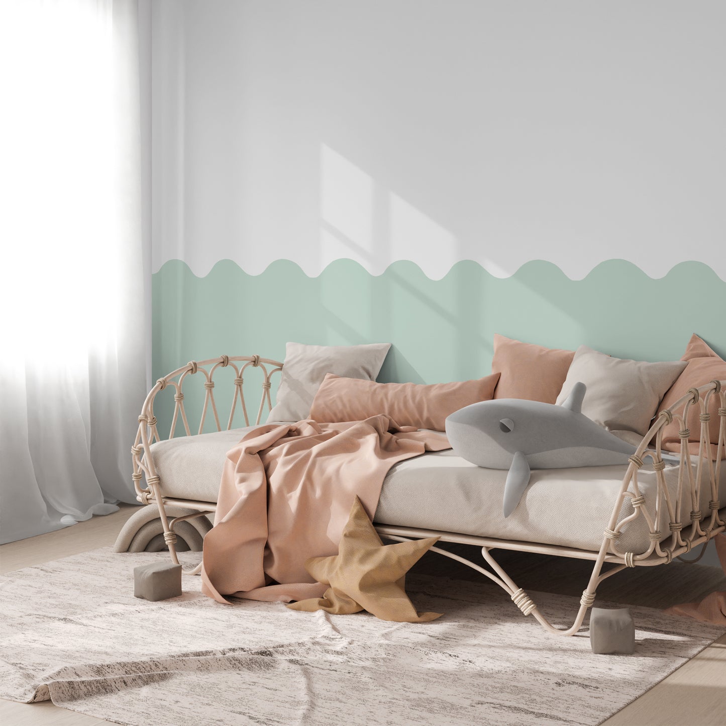 Wavy Half Wall Decal Pale Green