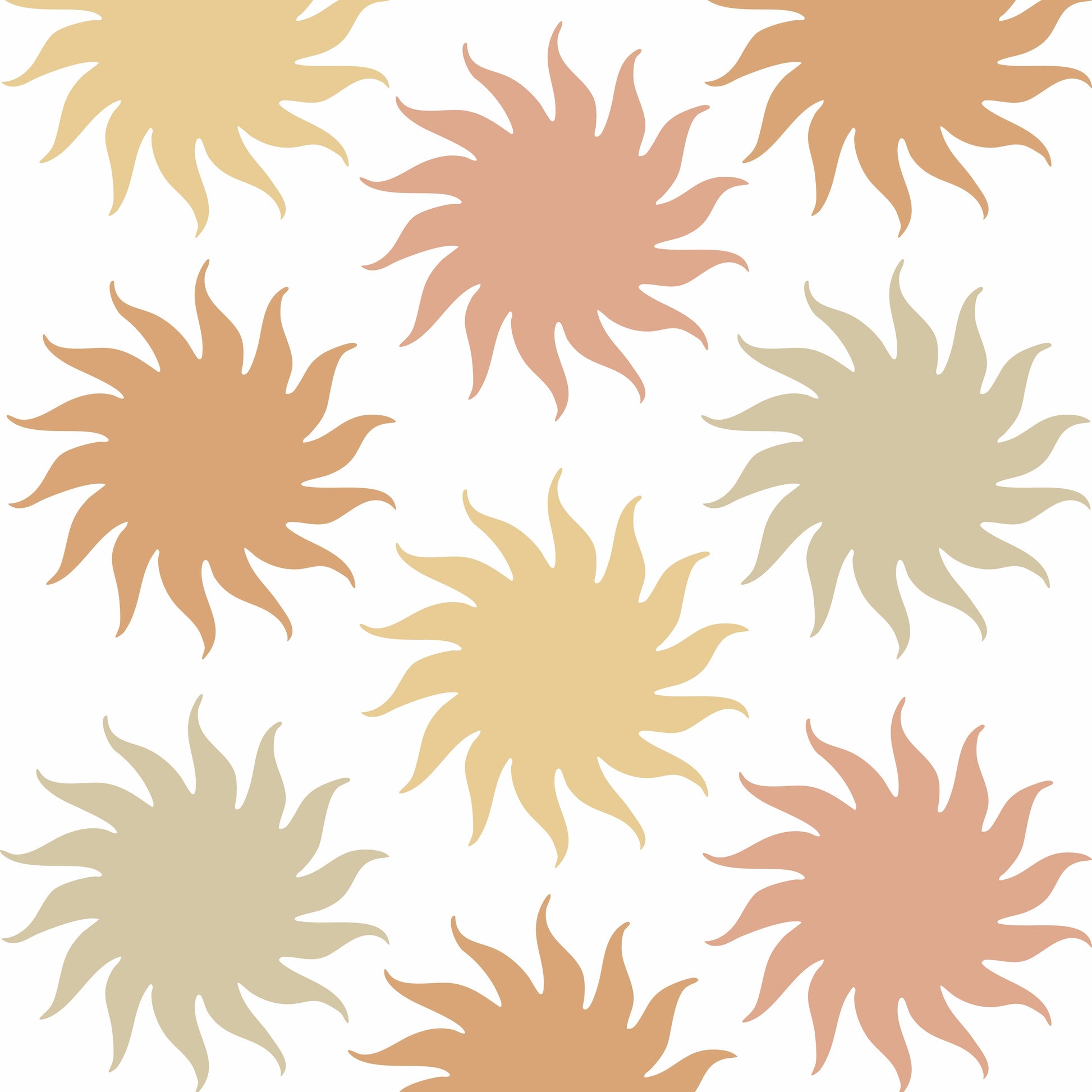 Pattern of sun-shaped shapes in beige and brown on a white background