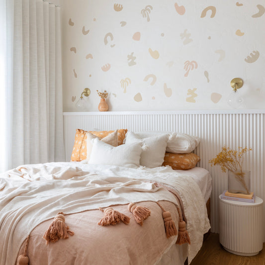 Removable mini pastel shapes wall decals – neutral boho wall art for kids room