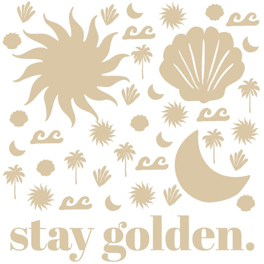 neutral boho removable wall decals, shells, moons, suns, palms, waves