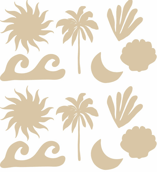 sand coloured removable wall decals palm trees, coral, moons, shells